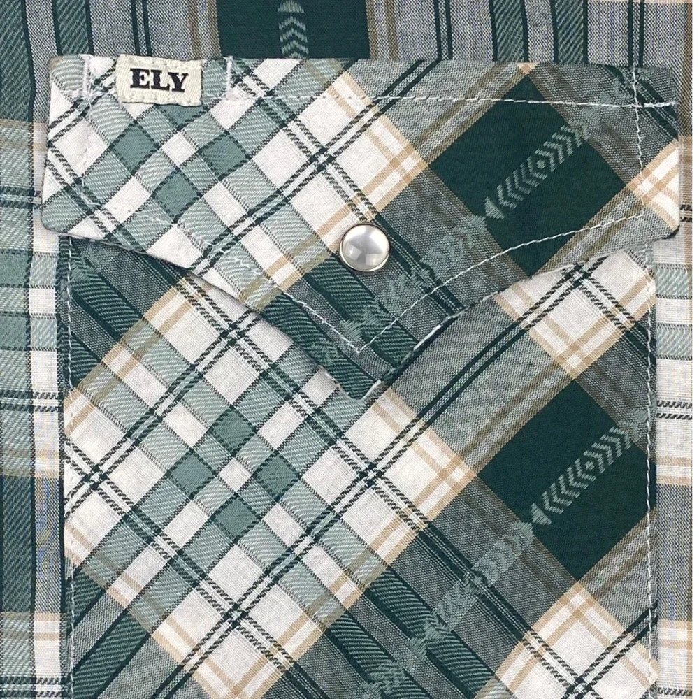 Ely Cattleman Mens XXL Green Plaid Western Pearl Snap Short Sleeve Shirt
